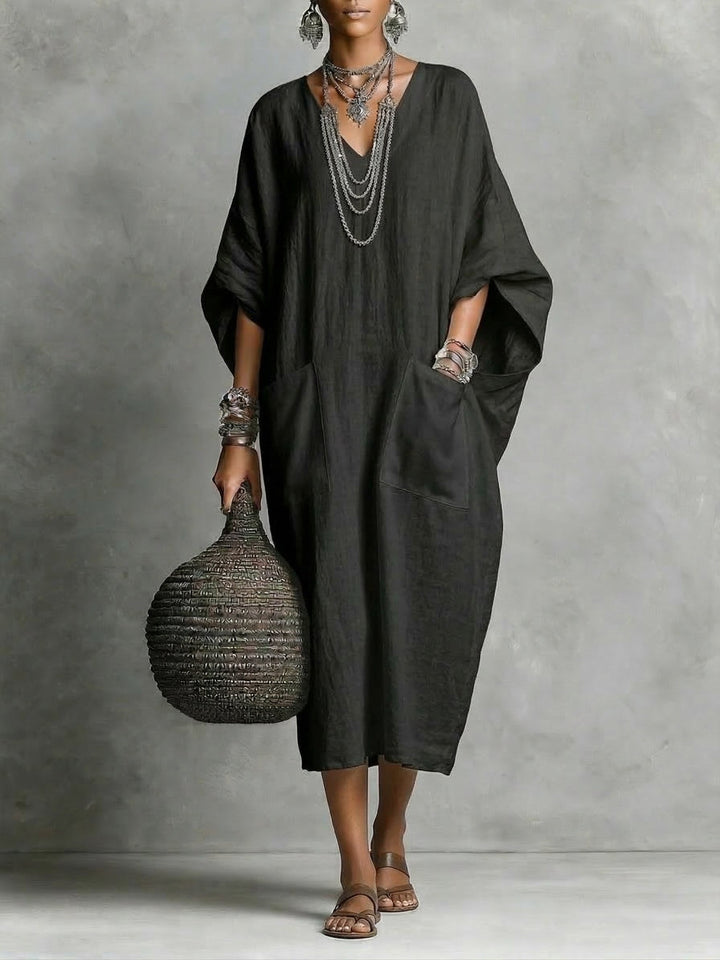 Comfortable relaxed fit kaftan maxi dress for women, versatile as a beach coverup, resort wear, or elegant summer dress.