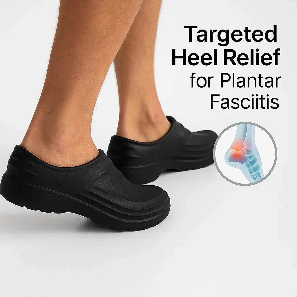 Pair of blue unisex slip-on comfort clogs, lightweight and non-slip, suitable for garden work or casual wear.