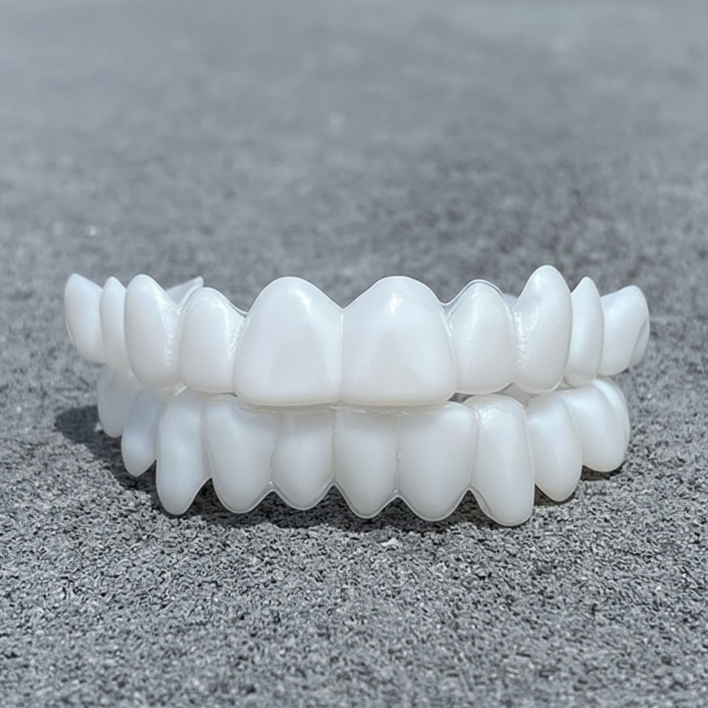 Easy-to-use temporary dental veneers for an instant white teeth smile.