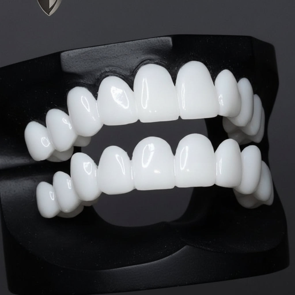 Temporary dental prosthesis: unisex instant smile veneers for a brighter look.