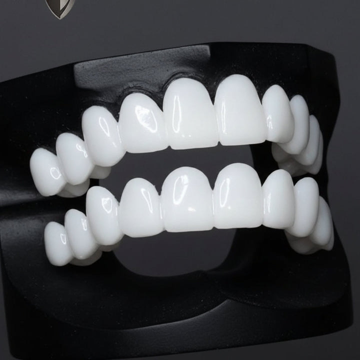 Temporary dental prosthesis: unisex instant smile veneers for a brighter look.