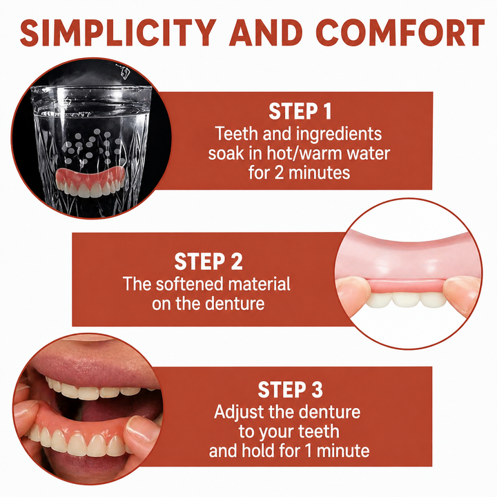 Flexible silicone denture cushion ensures non-slip stability, reducing gum irritation for mouth comfort.