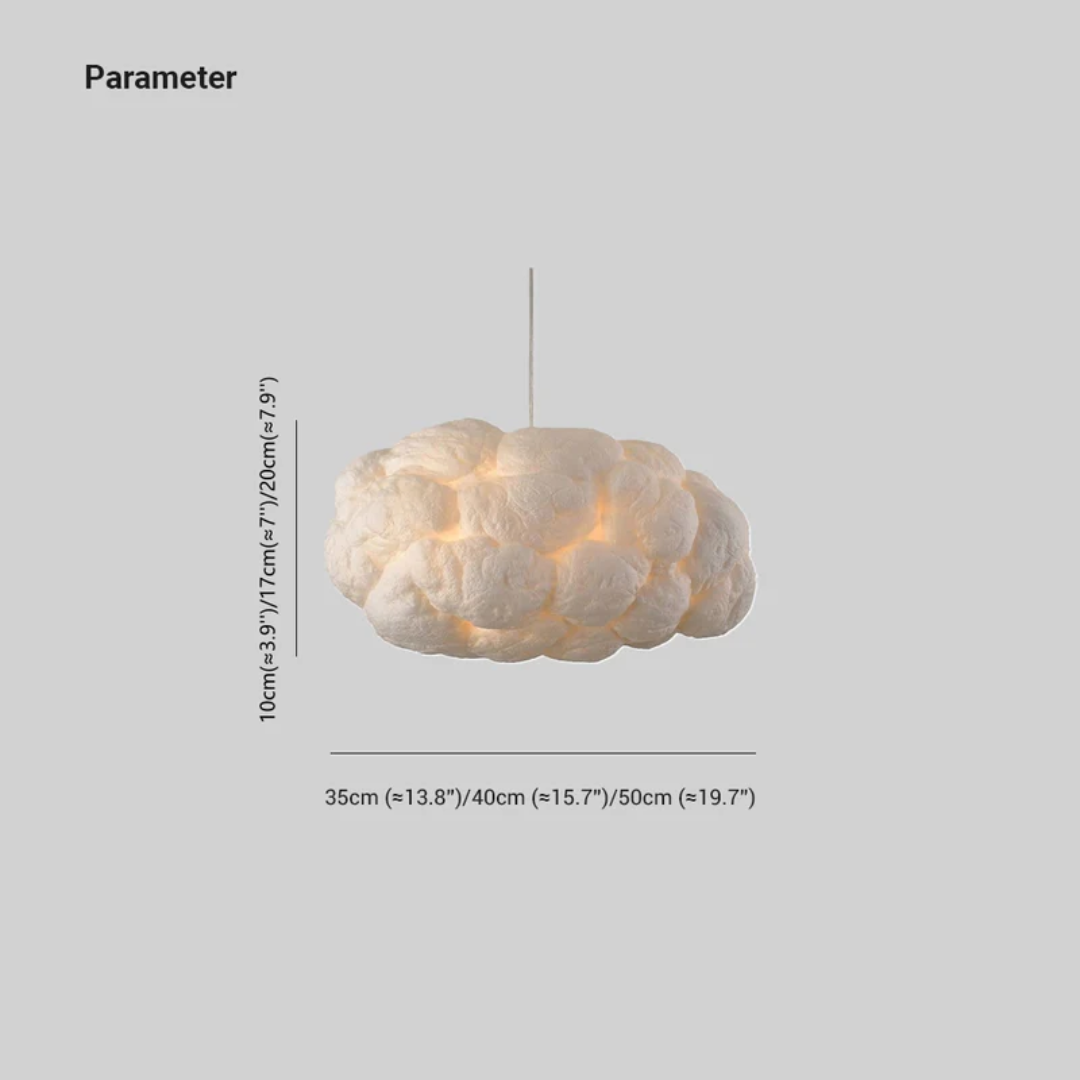 White PVC/Cotton cloud LED pendant lamp, stylish modern decor accent light.