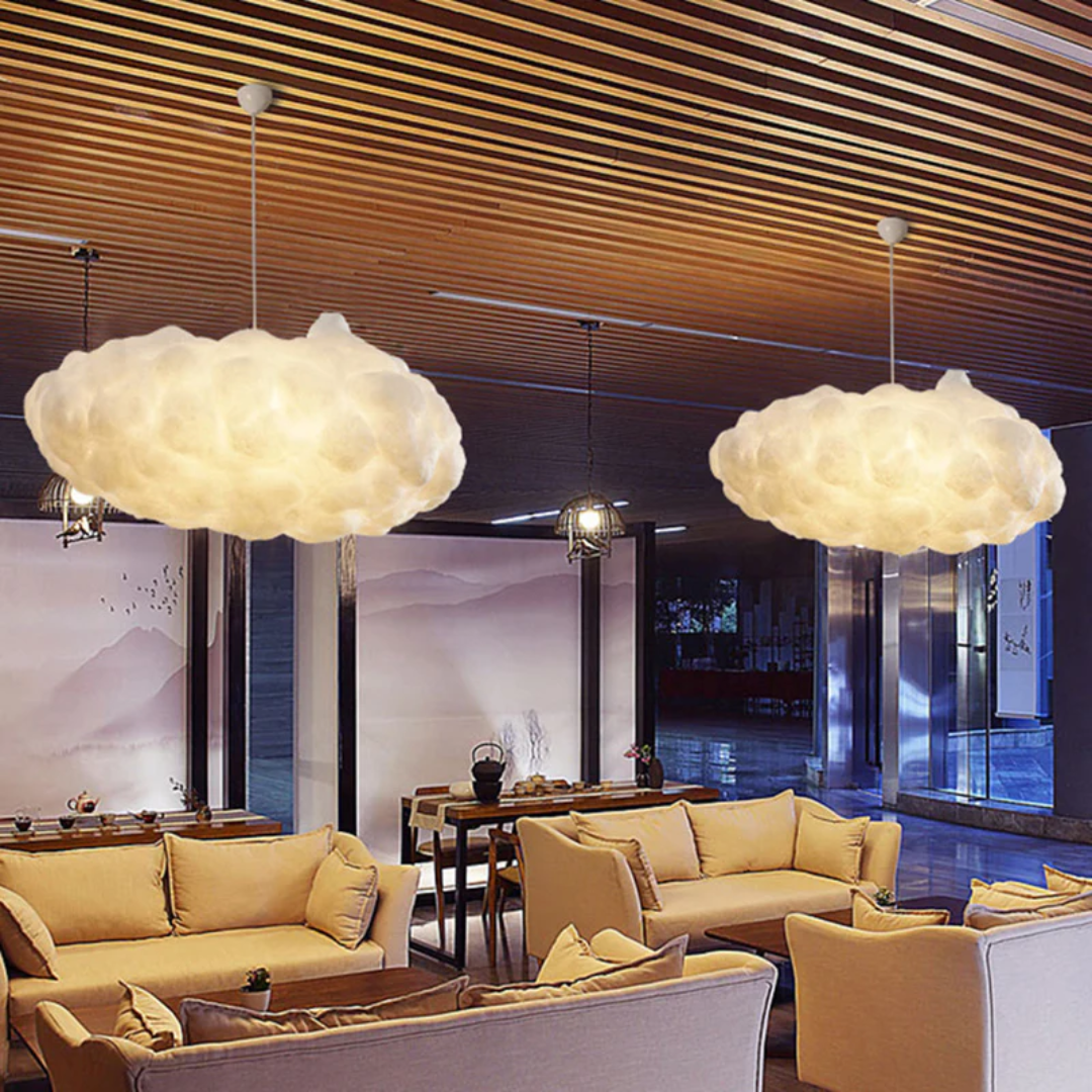 White LED pendant cloud light, offering soft, diffused illumination for modern homes.