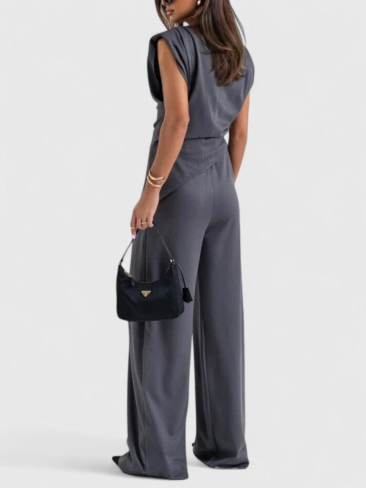 Women's Draped Sleeveless Top & Wide Leg Trousers Set
