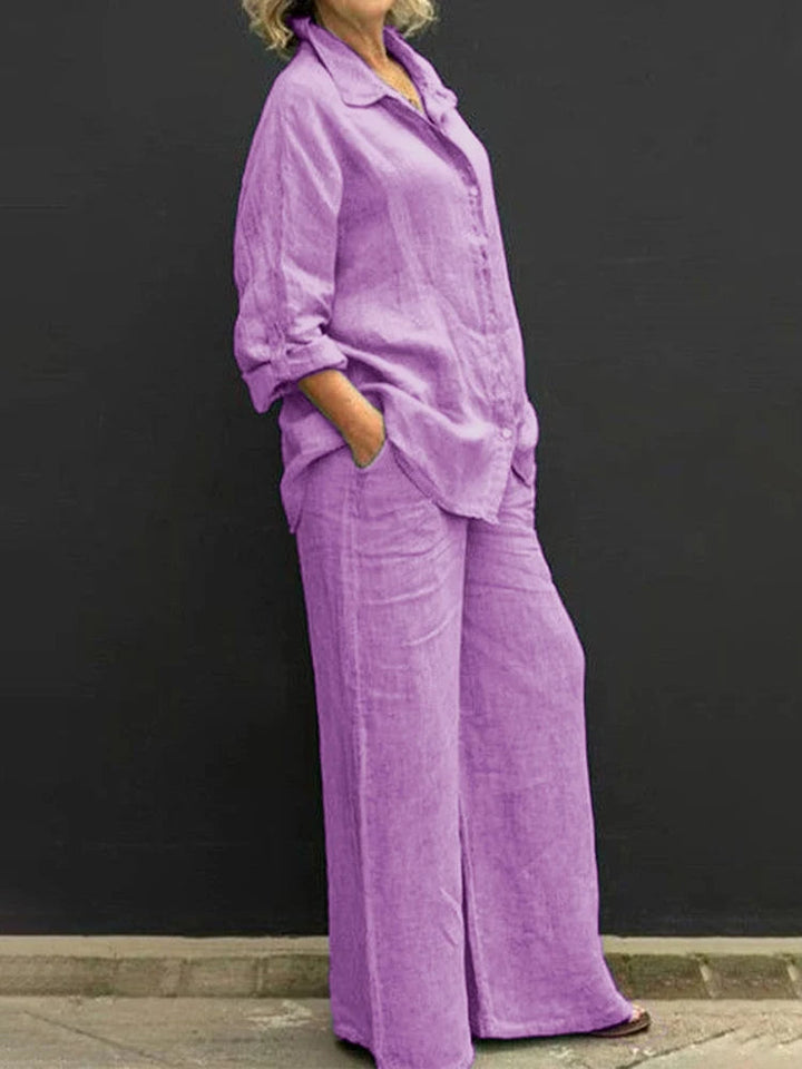 Women's Textured Shirt & Wide Leg Trouser Set