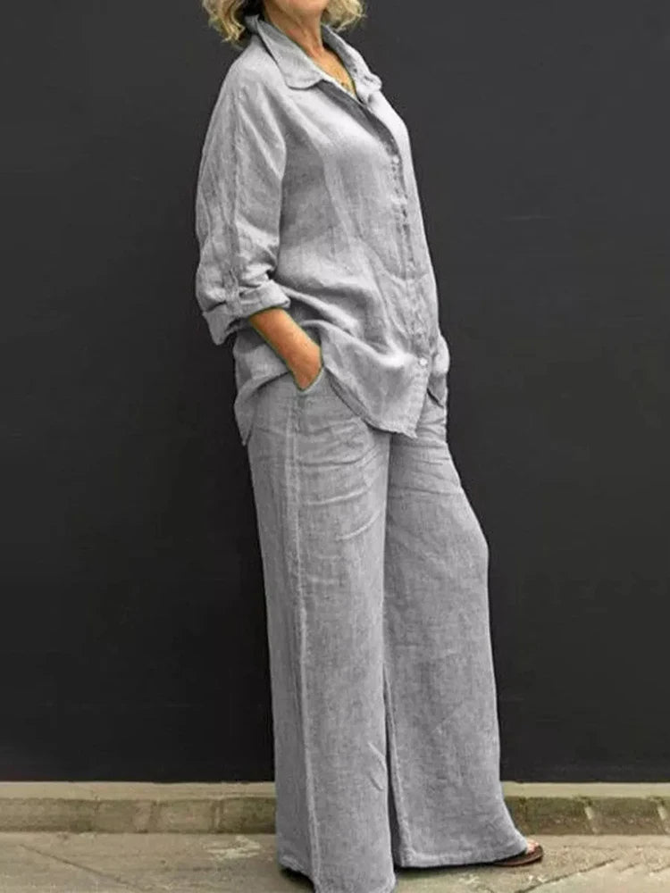 Women's Textured Shirt & Wide Leg Trouser Set