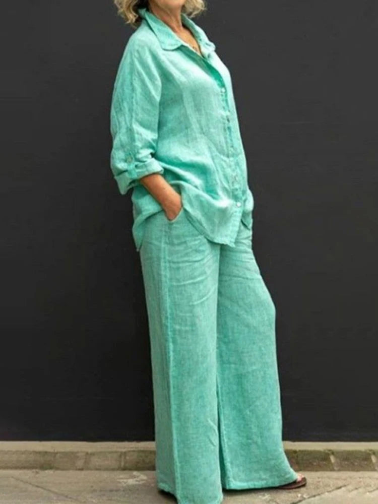 Women's Textured Shirt & Wide Leg Trouser Set
