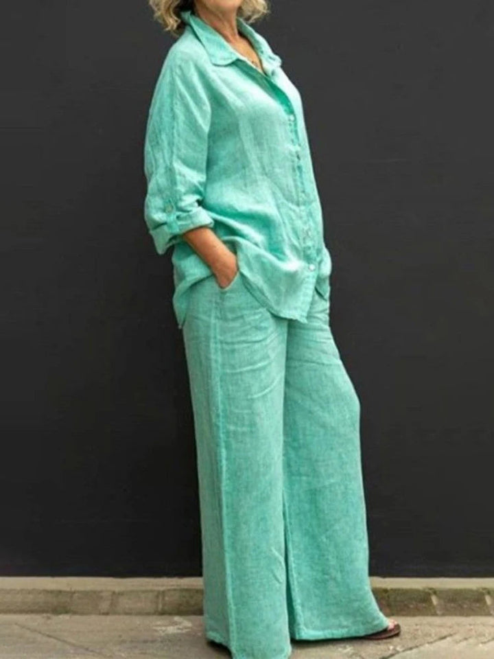 Women's Textured Shirt & Wide Leg Trouser Set
