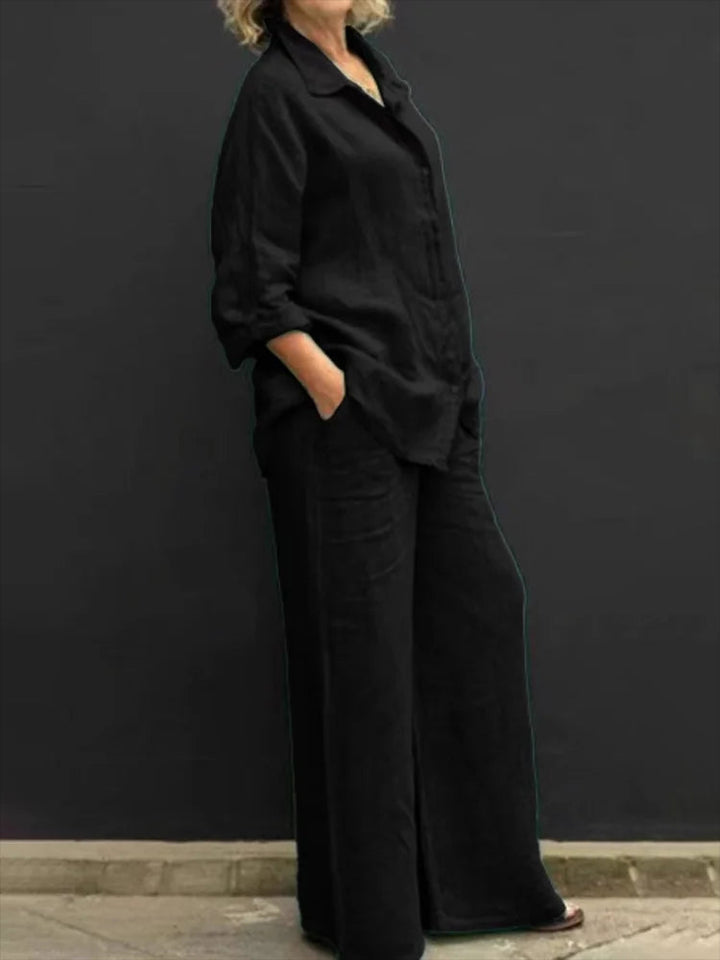 Women's Textured Shirt & Wide Leg Trouser Set