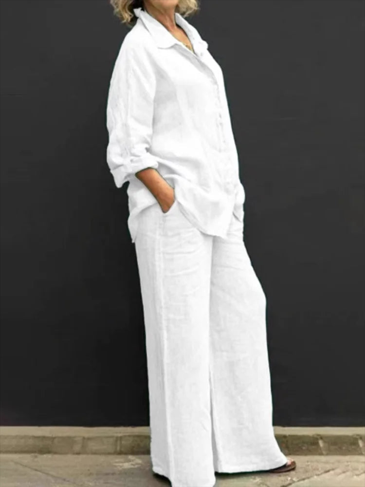 Women's Textured Shirt & Wide Leg Trouser Set