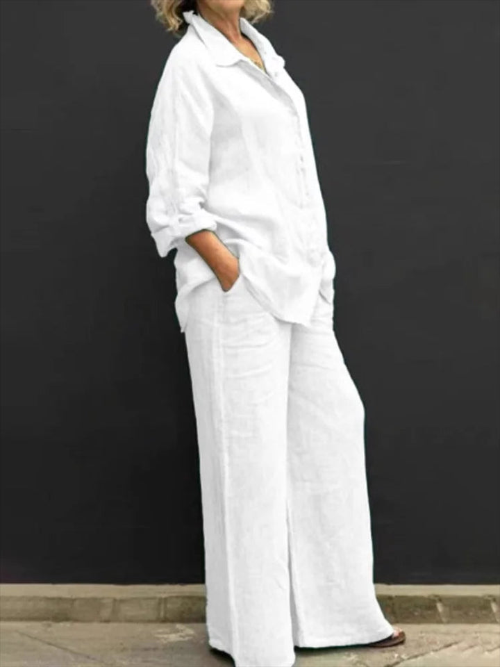 Women's Textured Shirt & Wide Leg Trouser Set