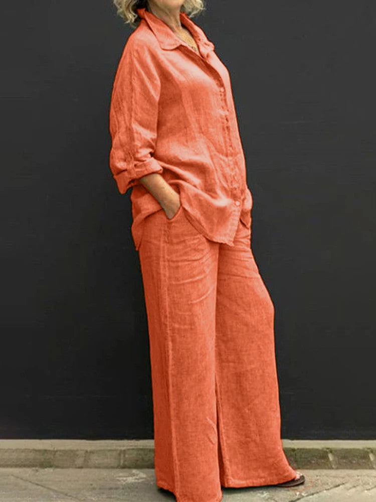 Women's Textured Shirt & Wide Leg Trouser Set