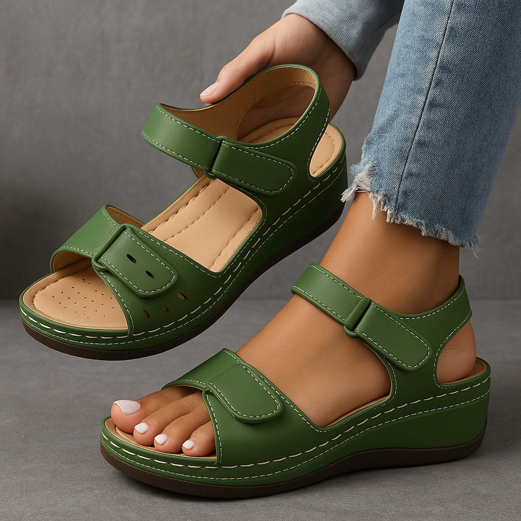 Women's orthopedic wedge sandals, elegant design with arch support for comfortable summer walking.