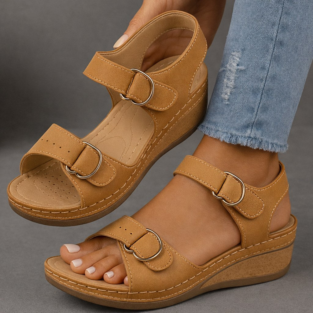 Comfortable orthopedic wedge sandals for women, offering foot pain relief & arch support, ideal summer footwear.
