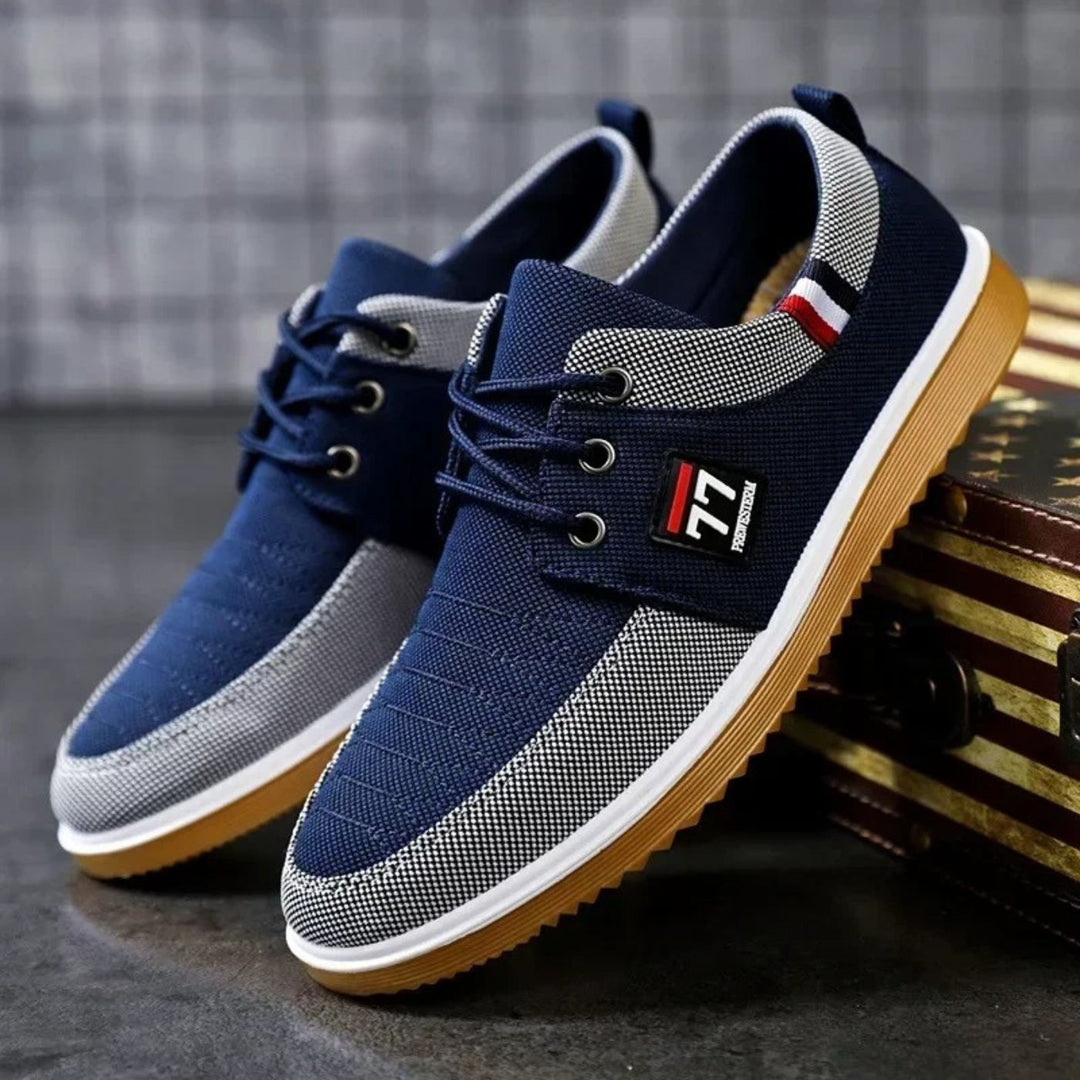 Close-up of men's casual lace-up orthopedic shoes, showcasing supportive design and comfortable fit.