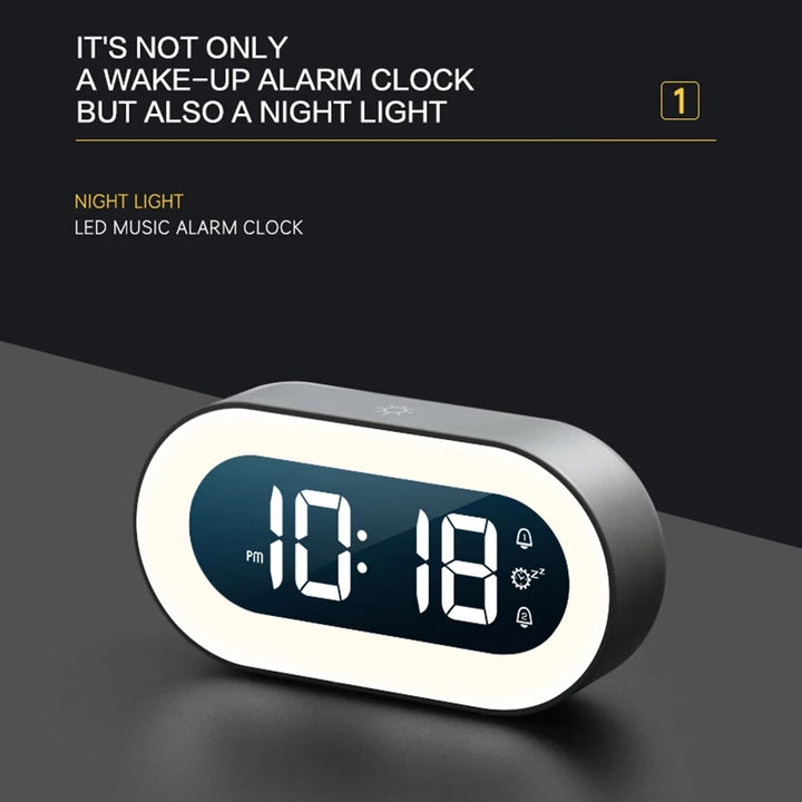 Modern bedside table clock with easy-to-read LED screen and night light