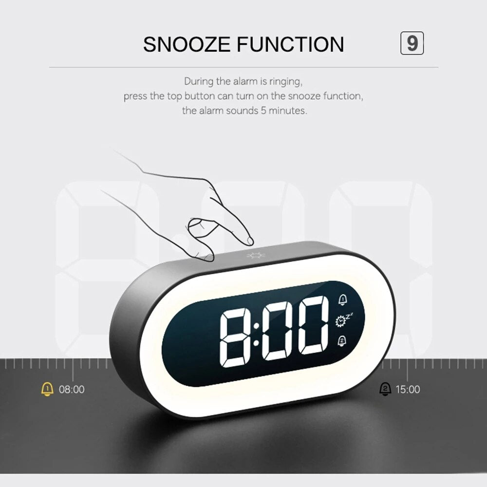 Home decor digital alarm clock with adjustable brightness and integrated night light