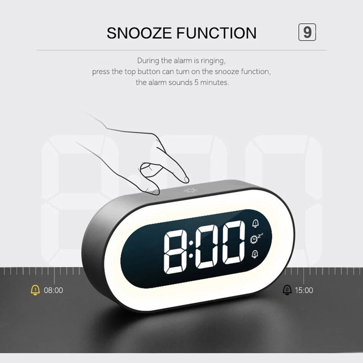 Home decor digital alarm clock with adjustable brightness and integrated night light