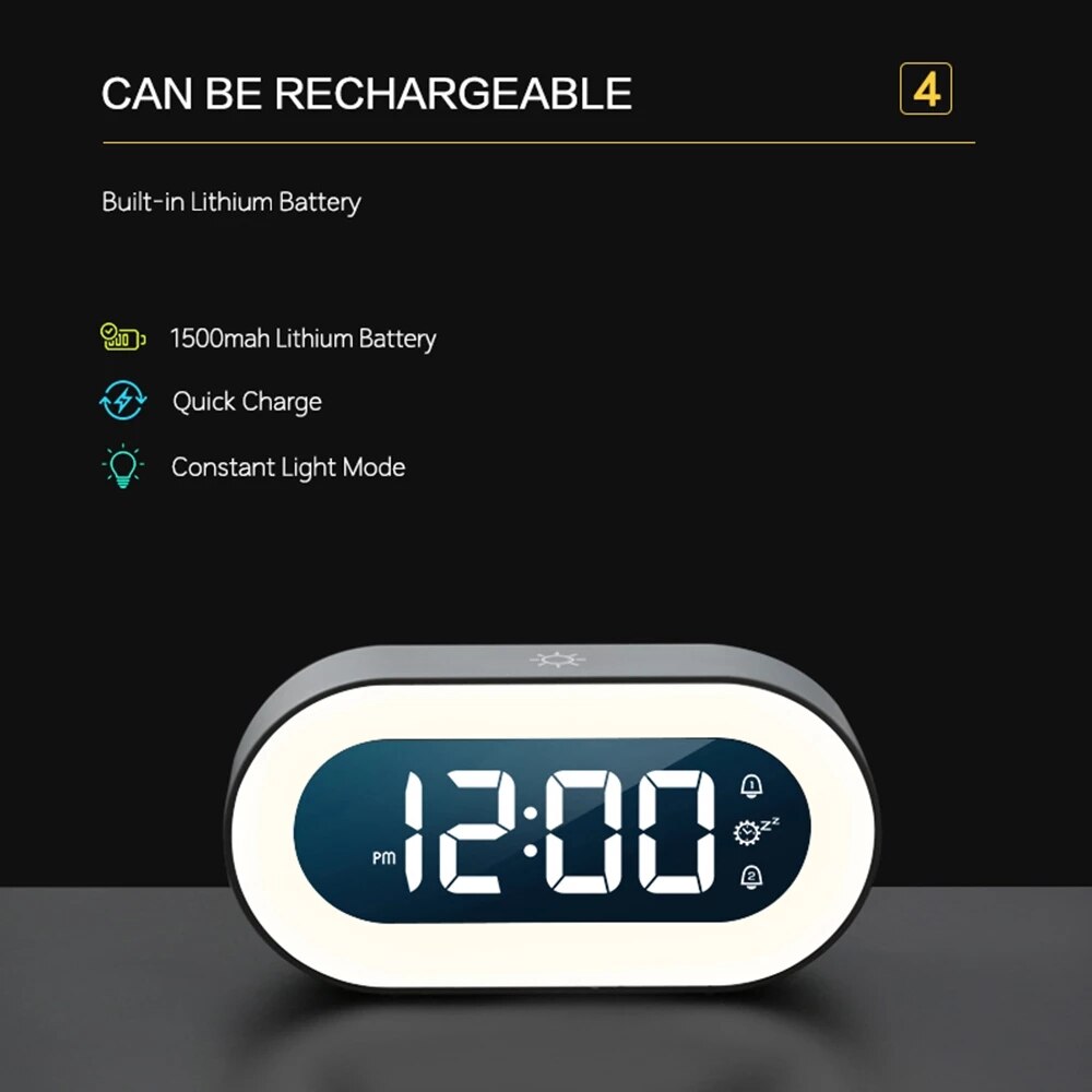 User-friendly digital alarm clock, offering a clear LED view and a warm night light