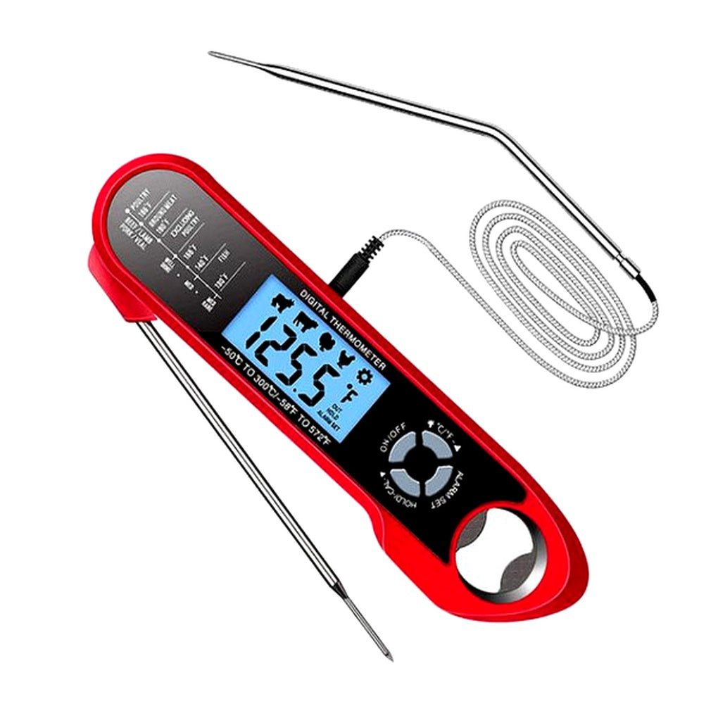 Digital kitchen thermometer with instant read, alert, and hold functions for perfect meat, food, and cooking temperatures.