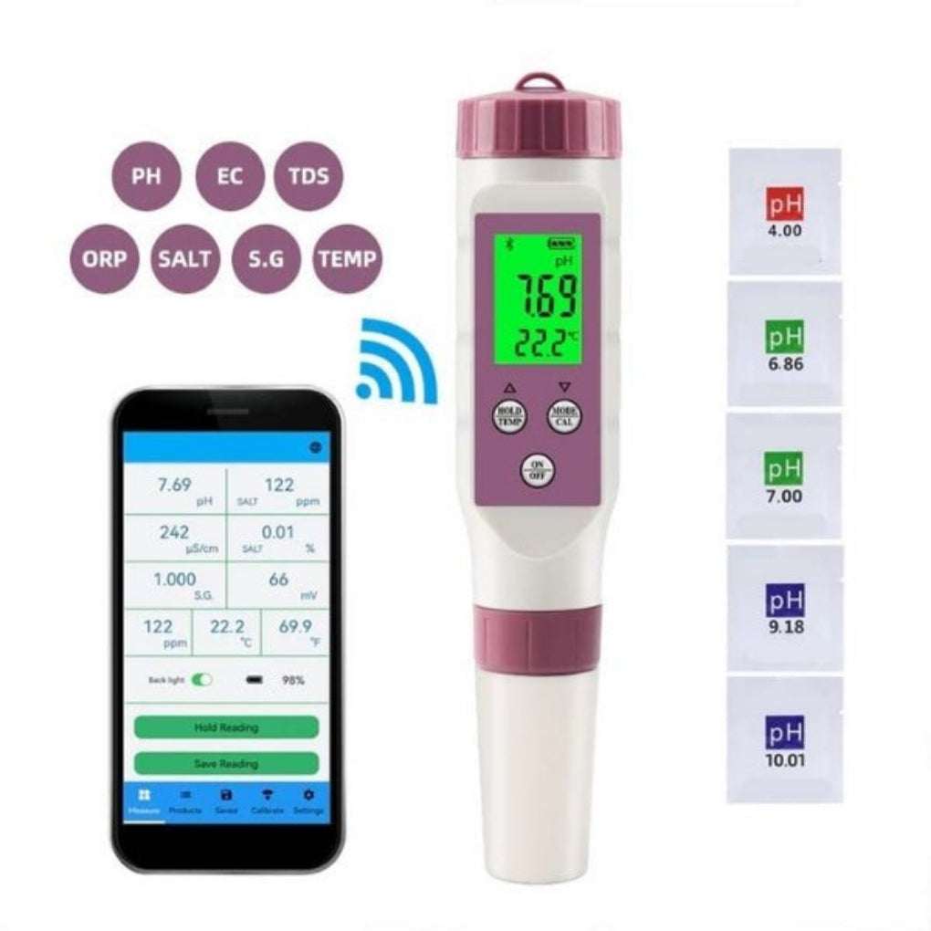 Advanced digital pool water analysis kit & spa monitor with smart app. Measures multiple parameters for optimal care.