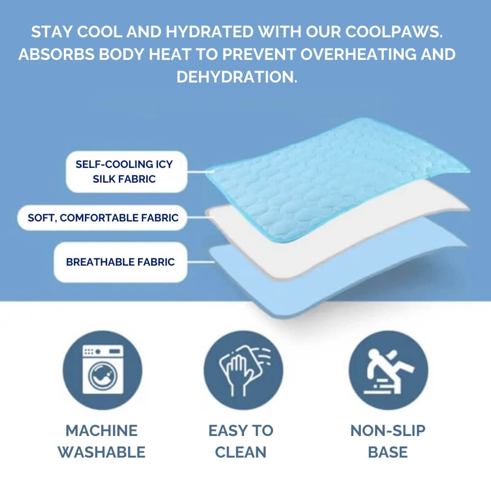 Easy-clean dog cooling mat offering instant heat relief. Pressure-activated, portable cool bed for pets' summer comfort.