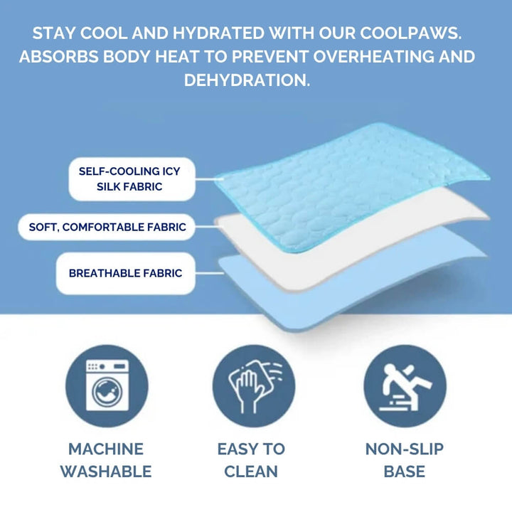 Easy-clean dog cooling mat offering instant heat relief. Pressure-activated, portable cool bed for pets' summer comfort.