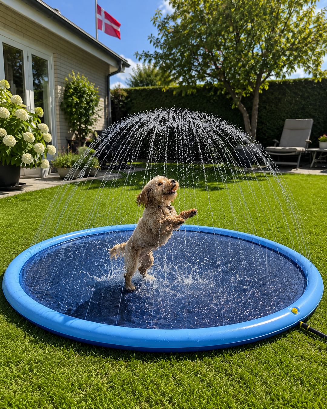 Pet Splash Pad with Sprinkler for dogs. Durable outdoor dog pool for summer water play & cooling.