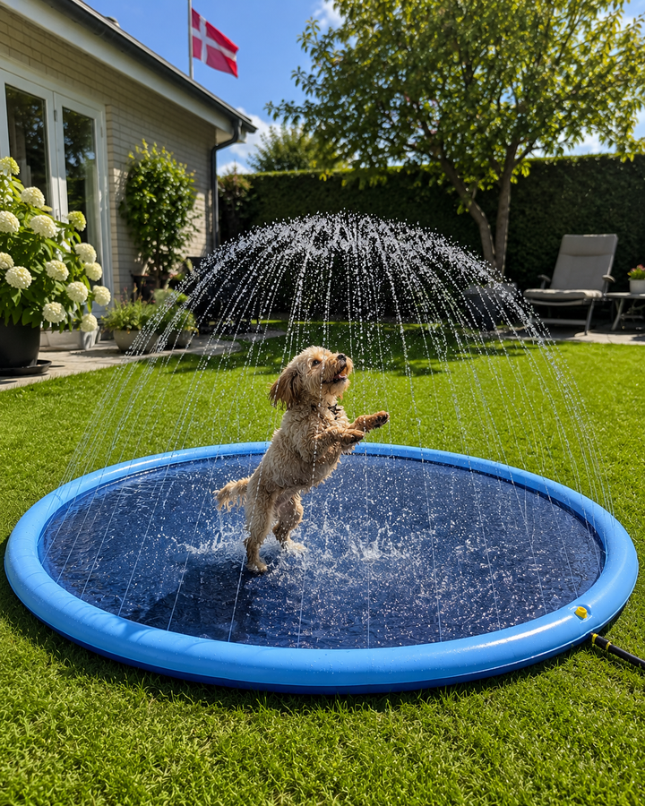 Pet Splash Pad with Sprinkler for dogs. Durable outdoor dog pool for summer water play & cooling.