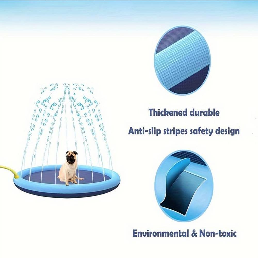 Heavy-duty, durable pet splash pad for dogs. Refreshing sprinkler water play & pet cooling.