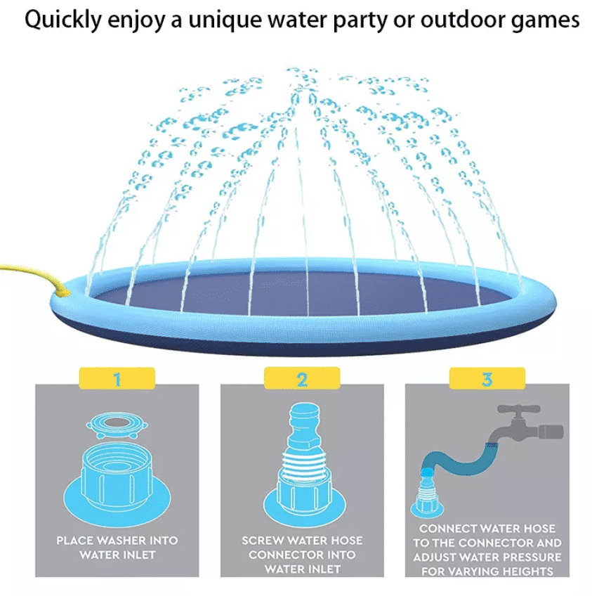 Dog splash pad with sprinkler. Durable outdoor pet pool for summer water play & cooling fun.