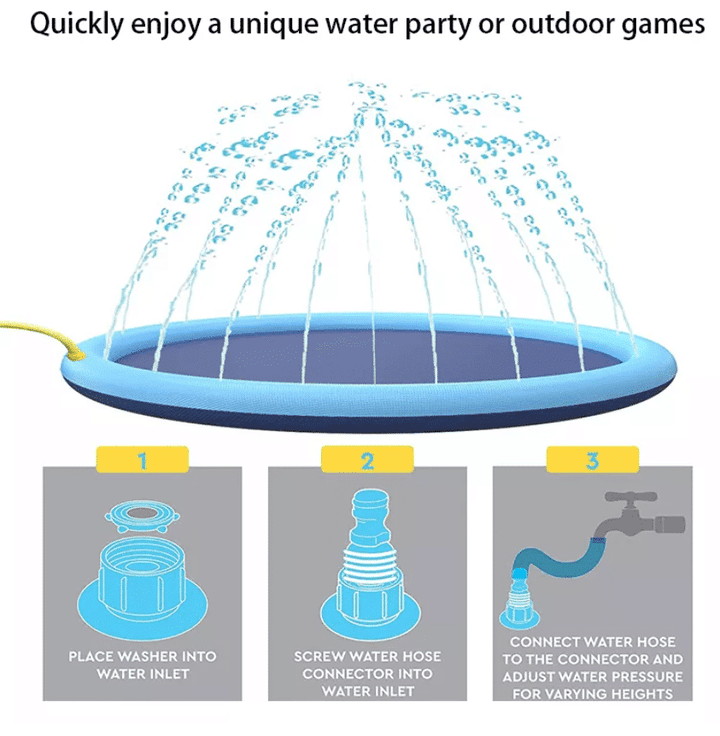 Dog splash pad with sprinkler. Durable outdoor pet pool for summer water play & cooling fun.