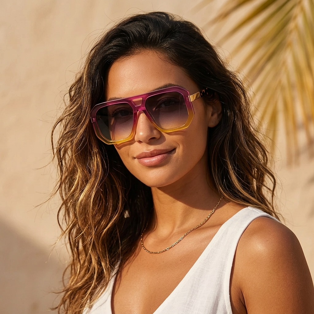 Stylish geometric double bridge sunglasses, perfect unisex eyewear accessory for fashion.