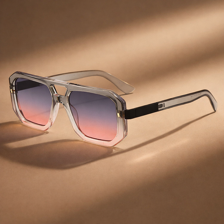 Trendy geometric frame double bridge sunglasses, essential unisex eyewear for bold fashion.