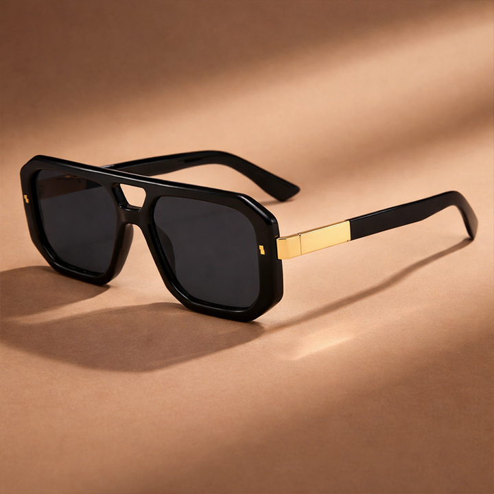 Chic geometric double bridge sunglasses, designed for unisex appeal and a bold fashion statement.