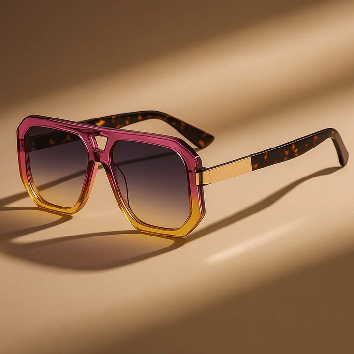 Unisex geometric double bridge sunglasses. Modern eyewear for a statement fashion look.