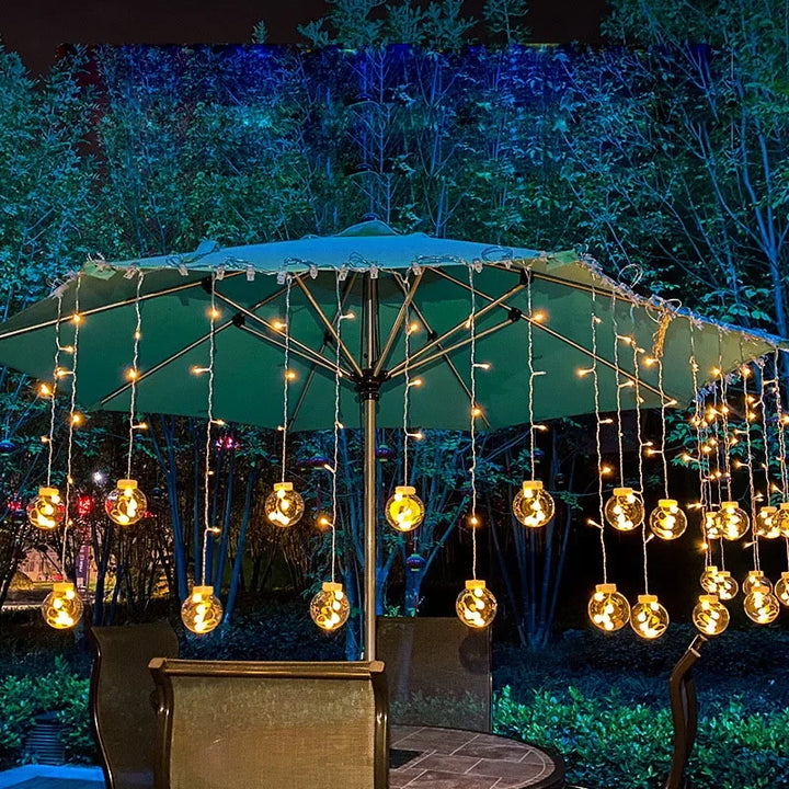 Vibrant multicolor LED string lights creating festive party decor. Double-sided, waterproof for outdoor holiday lighting.