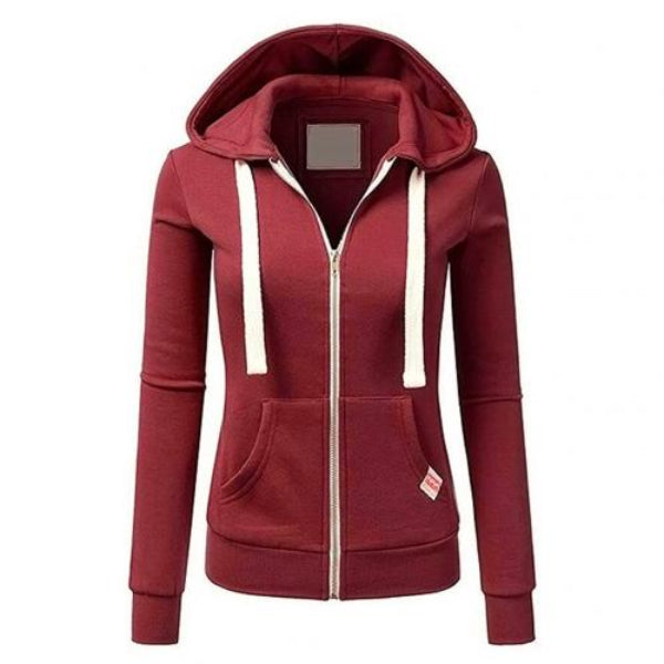 Women's slim fit zip up hoodie, a stylish hooded jacket for athleisure & everyday comfort wear.