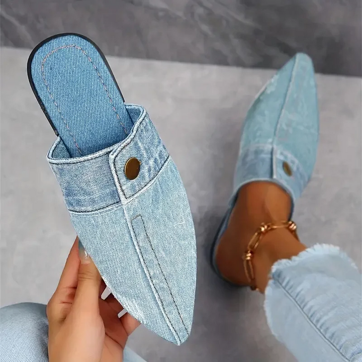 Women's Denim Pointed Toe Mule Slides