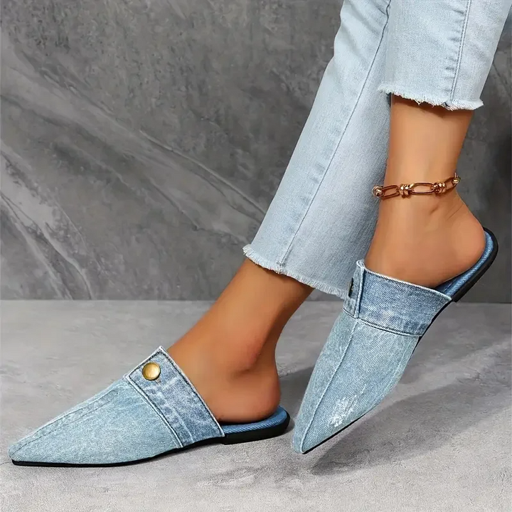 Women's Denim Pointed Toe Mule Slides