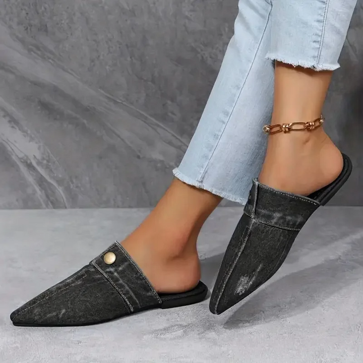 Women's Denim Pointed Toe Mule Slides
