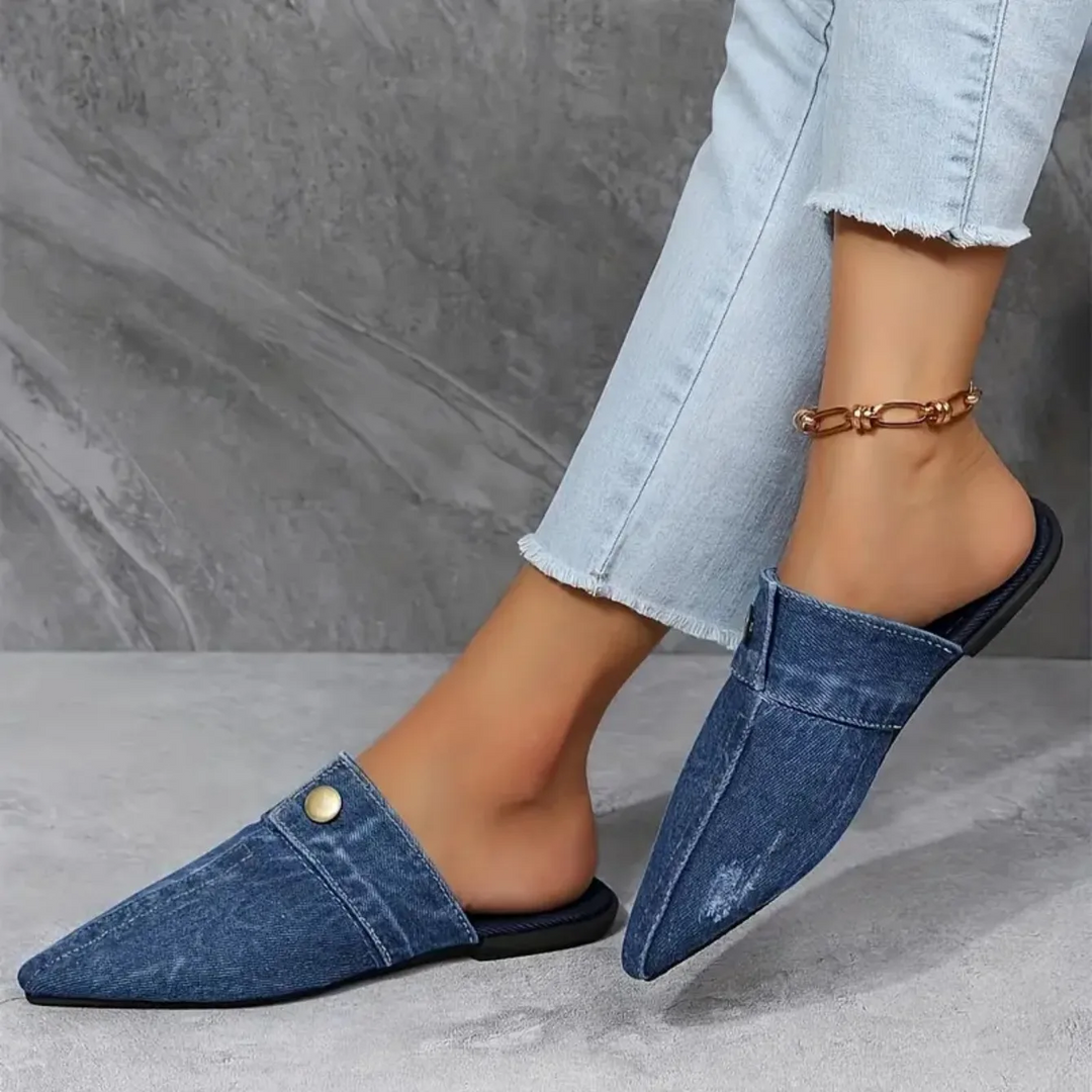 Women's Denim Pointed Toe Mule Slides