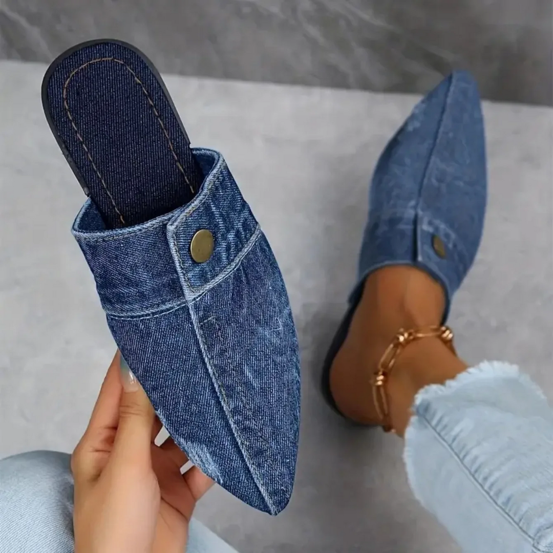 Women's Denim Pointed Toe Mule Slides