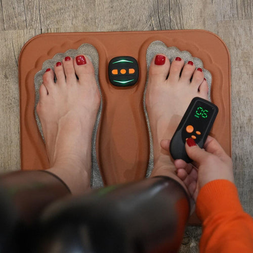 Electrical muscle stimulator for neuropathy, targeting foot pain relief & circulation improvement.