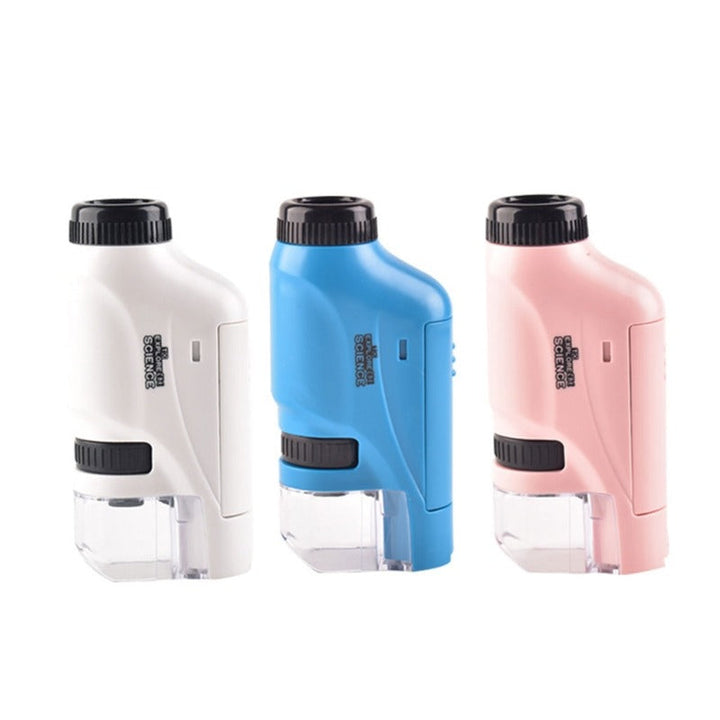 Kids' educational mini microscope, 120x zoom, pink. Encourages discovery & STEM learning for young scientists.