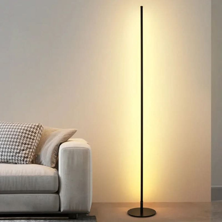 FlorGlow Dimmable LED Floor Lamp for elegant living room lighting. Modern, minimalist standing lamp with ambient light.
