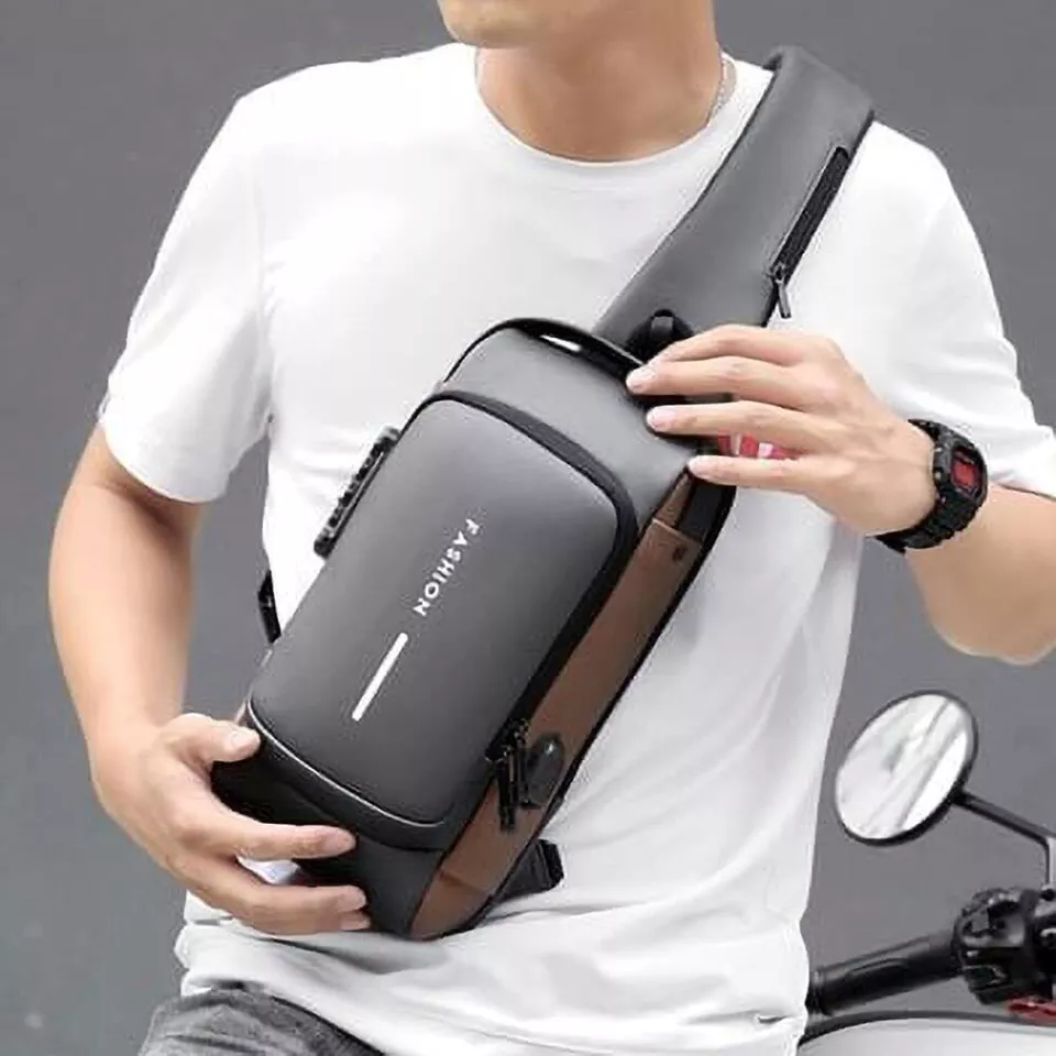 Secure travel chest bag, anti-theft design. Unisex sling pack for data and pickpocket protection.