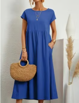 Functional pocket women's sleeveless A-line dress, perfect for everyday wear in summer and spring.