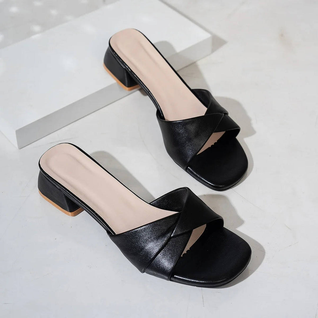 Women's Twisted Strap Low Block Heel Mules